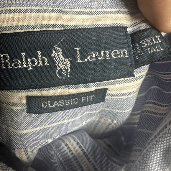Vintage Polo Ralph Lauren Shirt Mens 3XL Tall Blue Striped Flesh Pony Easter - Picture 5 of 6